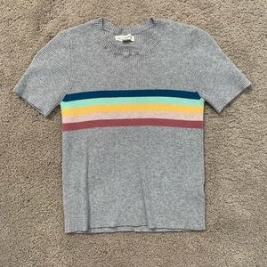 crop top with multicolored stripe across the chest
